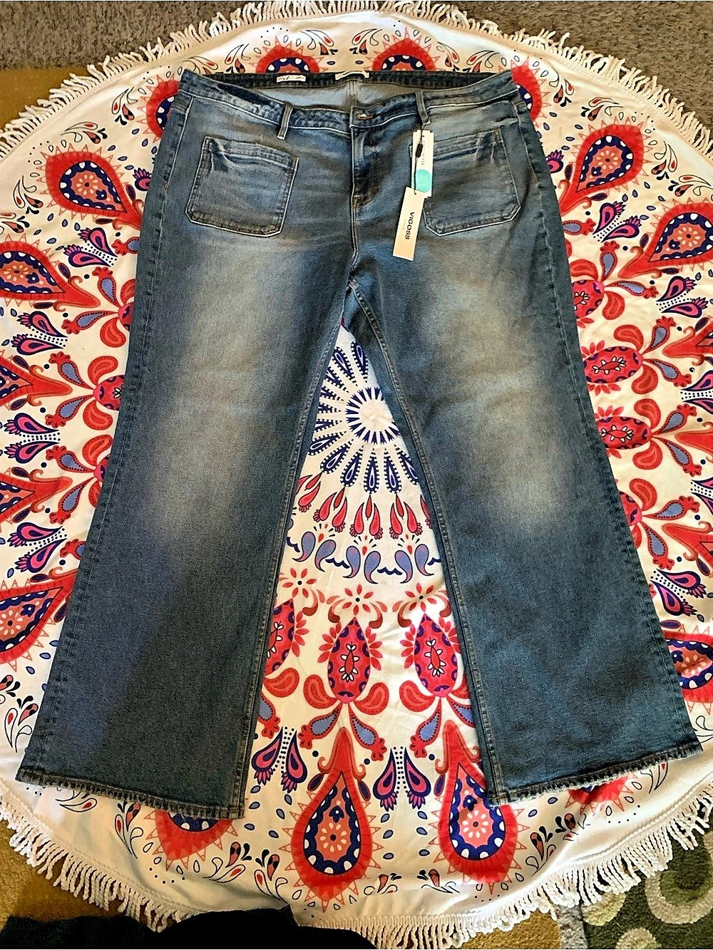 VIGOSS Patch Pocket Wide Leg Jeans Blue Waist 24W
